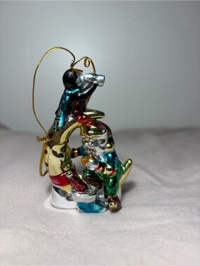 Vintage Coca Cola Christmas Ornament Santa And A Penguin On A Moon Porcelain.